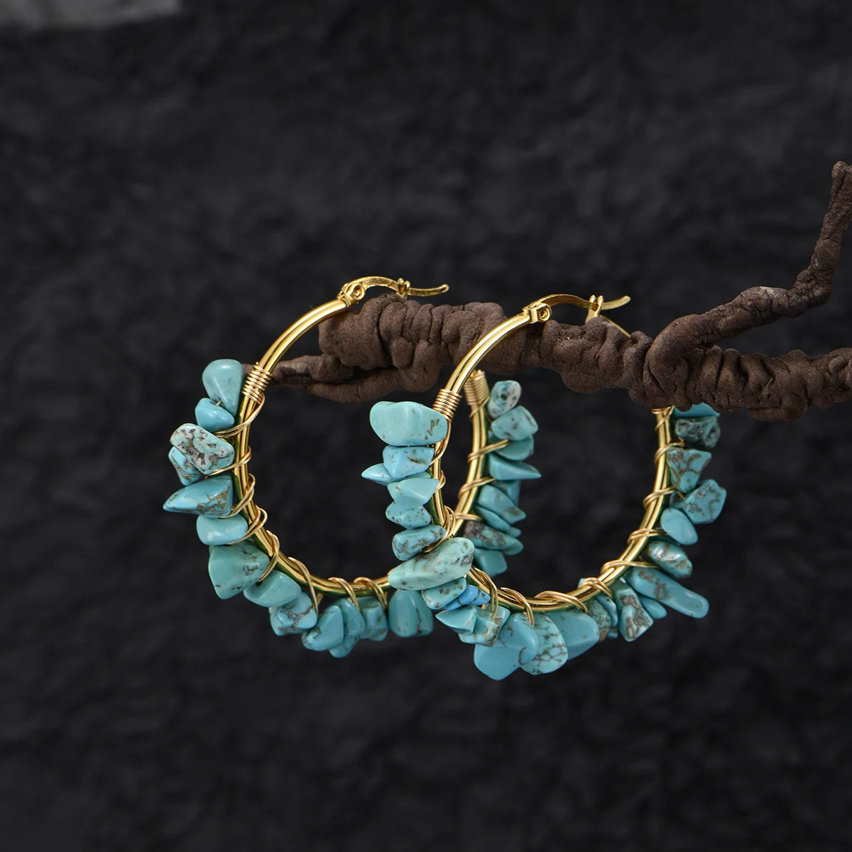 A Pair of Fashionable and Creative Round Natural Stone/Turquoise Earrings, Various Colors of Stone Earrings
