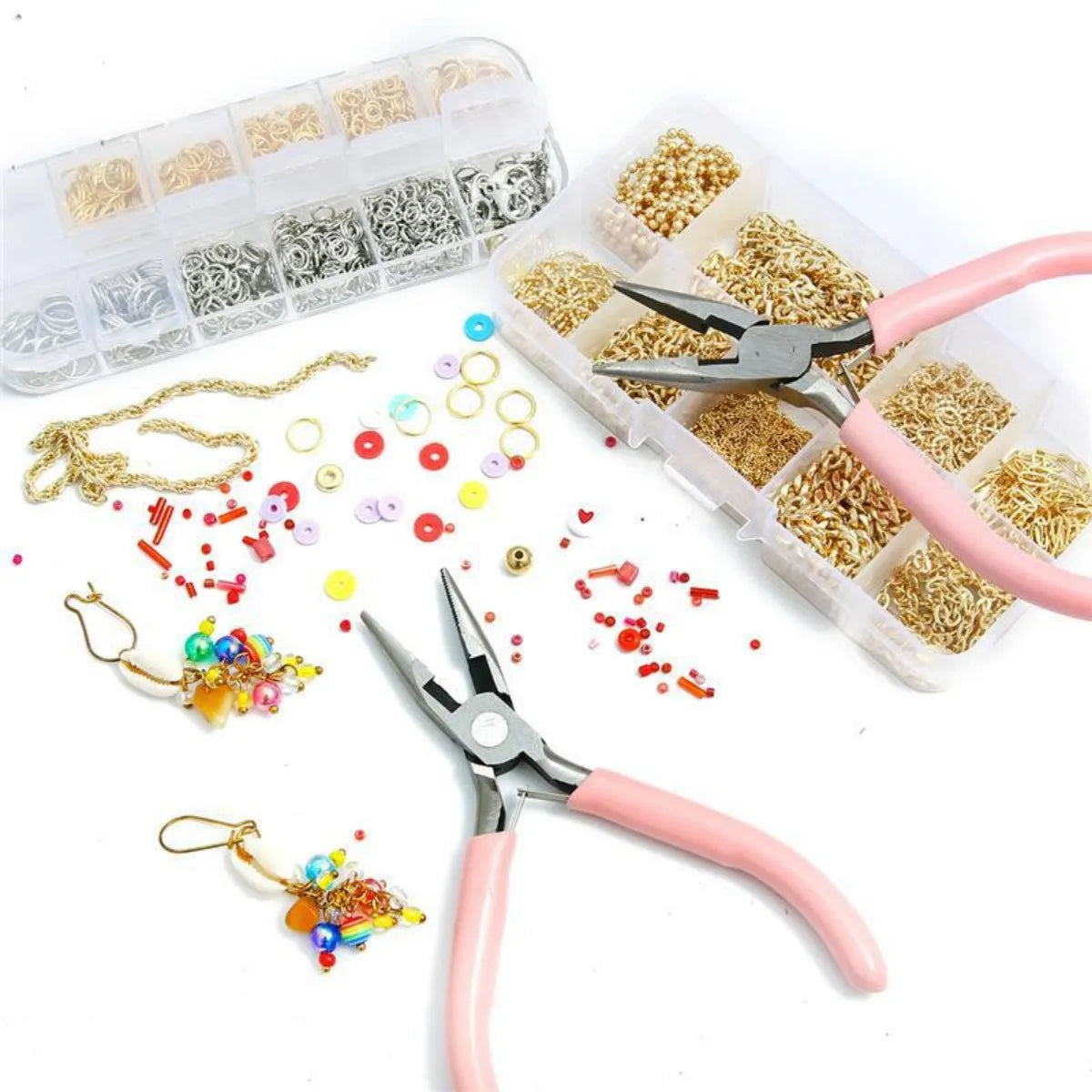Pince à bijoux rose mignonne avec poignée antidérapante, idéale pour la création de bijoux et la broderie. Kit d'outils et d'équipements pour la fabrication de bijoux et la broderie DIY.