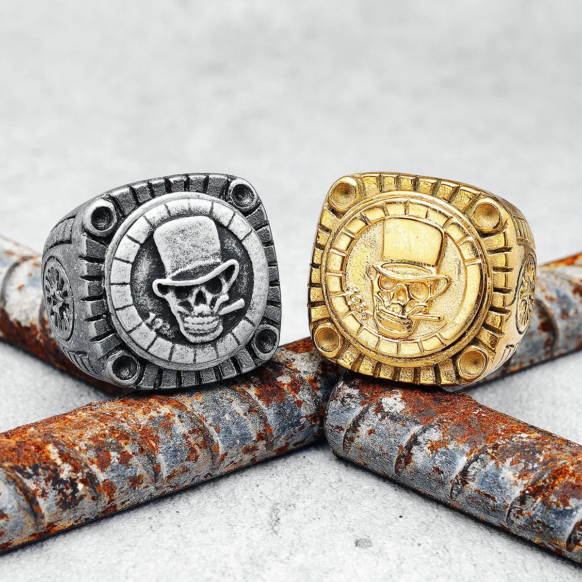 Skeleton Mage Rings 316L Stainless Steel Men Square Smoker Ring Hip Hop Rock Party for Rider Male Boyfriend Jewelry Best Gift