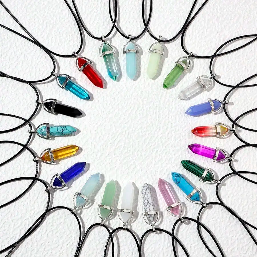 21PCS Hexagonal Column/peach Heart Shape Pendant Necklace Natural Stone Glass Pendant Necklace DIY Jewelry Accesories