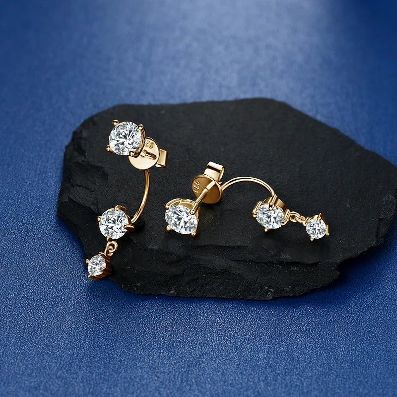 OXTAO Round Cut Moissanite Hoop Clip Earrings for Women 925 Silver Ear Jacket Earrings Sparkling Lab Diamond Fine Jewelry Gift