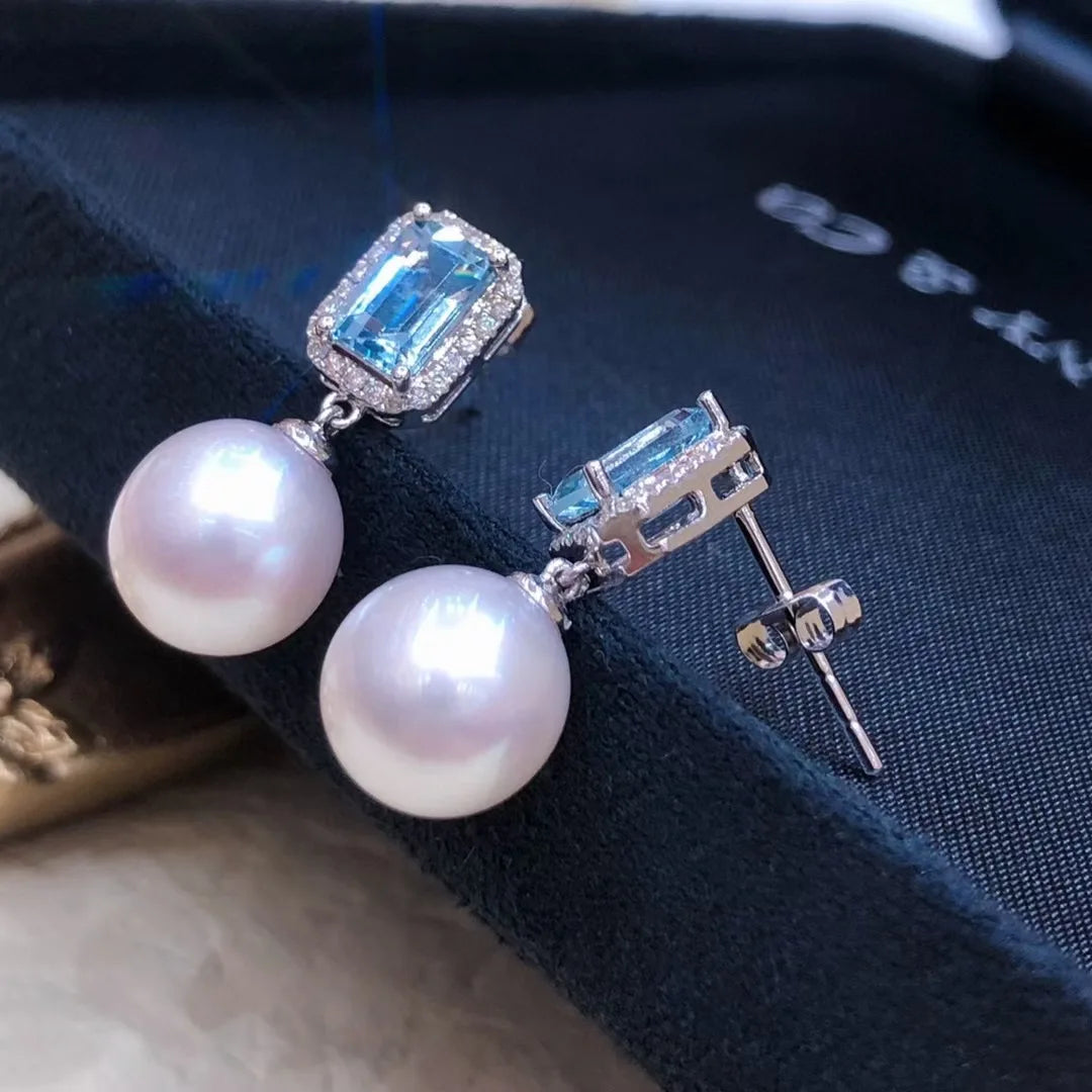 2022 New Topaz Rhinestone Pearl Stud Earrings Women 925 Sterling Silver Wedding Jewelry Birthday Gift Natural Pearl Earrings