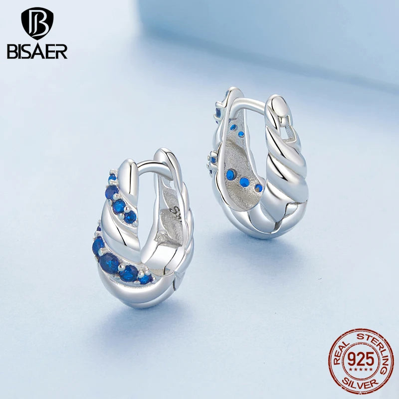 Boucles d'oreilles créoles torsadées en argent sterling 925 BISAER - Boucles d'oreilles à tige en métal hypoallergéniques classiques pour femmes - Bijoux fins de fête