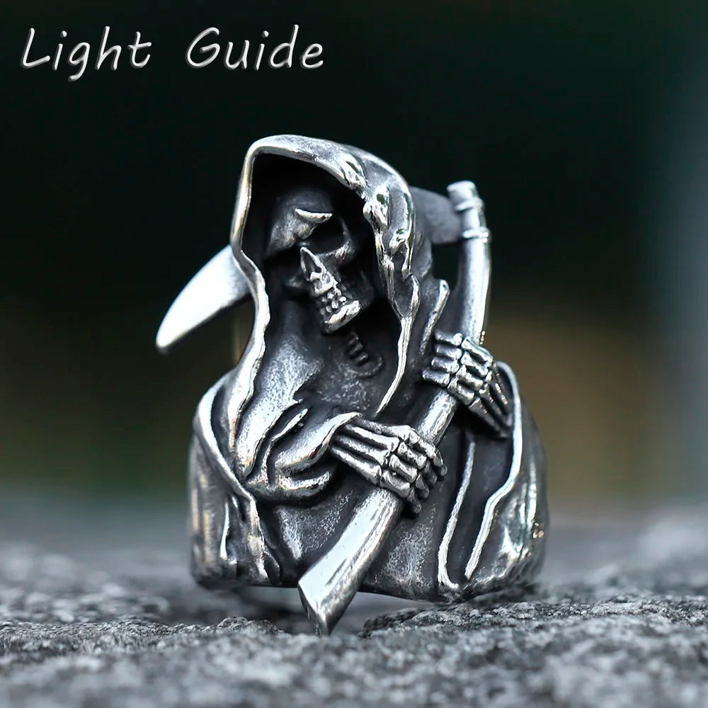 NEW Men's 316L stainless steel Sickle Calvarium Skull ring Gothic Biker PUNK Motorcycle Band Jewelry for Gifts free shipping