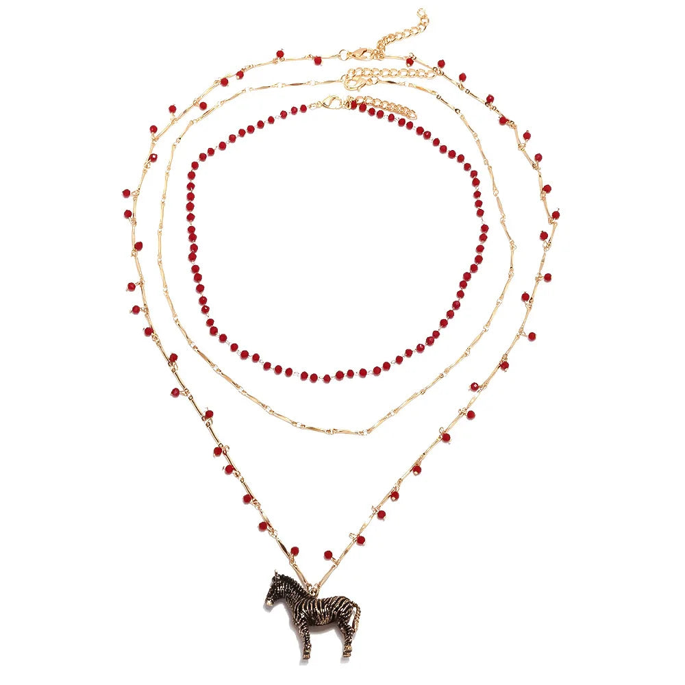 ZAA Retro Alloy Luxury Multi Layer Handmade Zebra Pendant Necklace