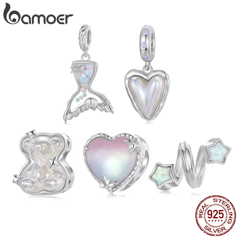 BAMOER Massives 925 Sterling Silber Aurora Schmetterling Bär Meerjungfrau Charm Bead passend für Original Armband Bamoer DIY Schmuckzubehör