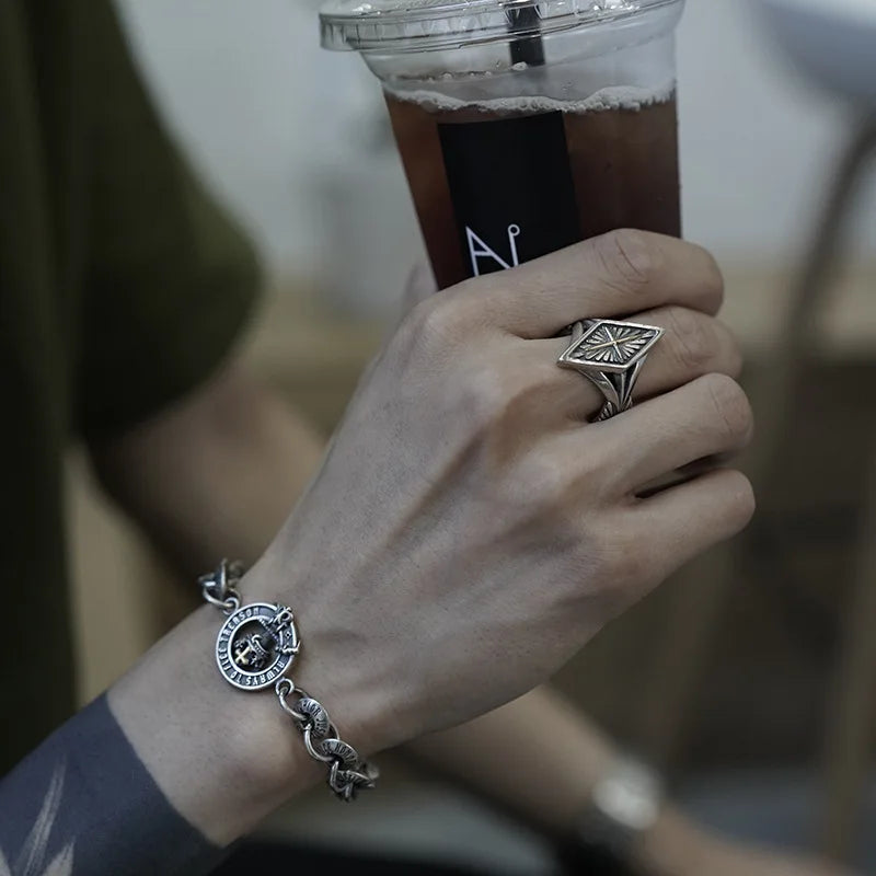 Retro Creed Series Golden Cross Ring For Men Silver Color Punk Gothic Adjustable Ring Handmade Unisex Jewelry Accessories Gift