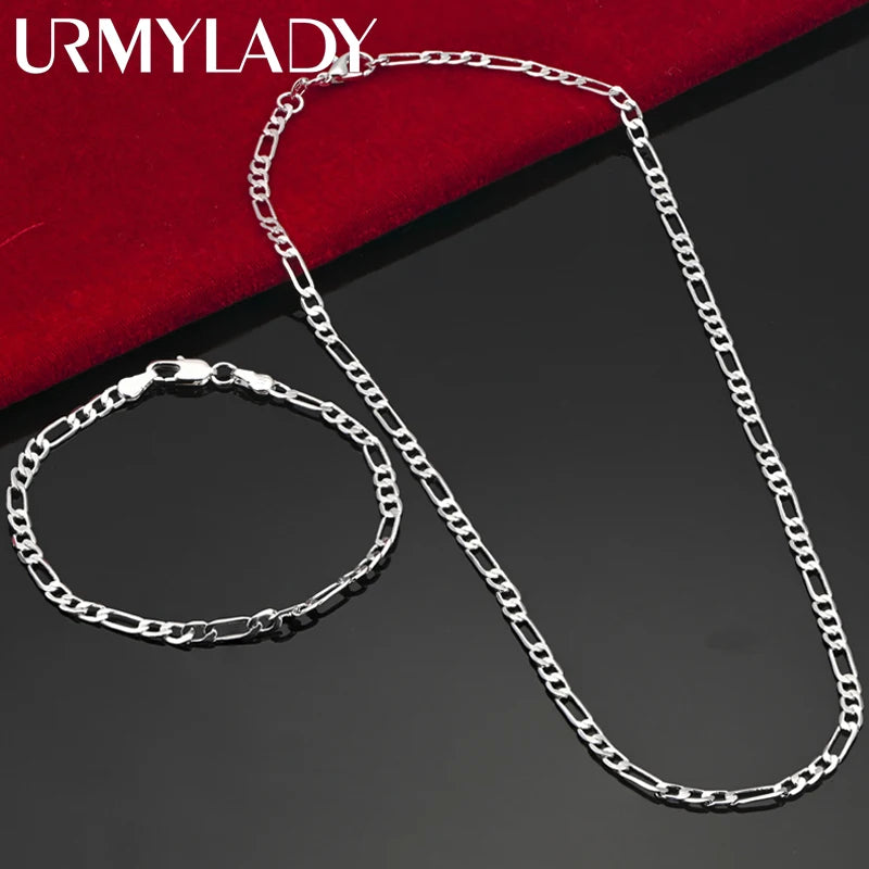 Ensemble de bijoux nobles en argent sterling 925 avec chaîne de 4 mm pour hommes et femmes, bracelet, collier, cadeaux de Noël, breloques, mariage