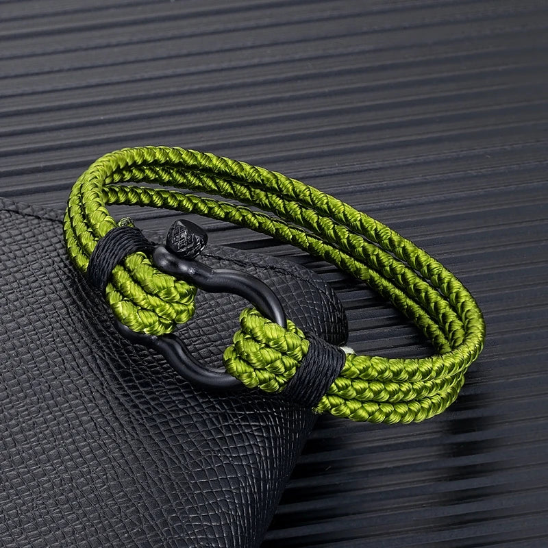 MKENDN Men Black Stainless Steel Horseshoe Buckle Bracelet Olive Green Keel Rope Bracelet For Women Friendship Gifts - Madeinsea©