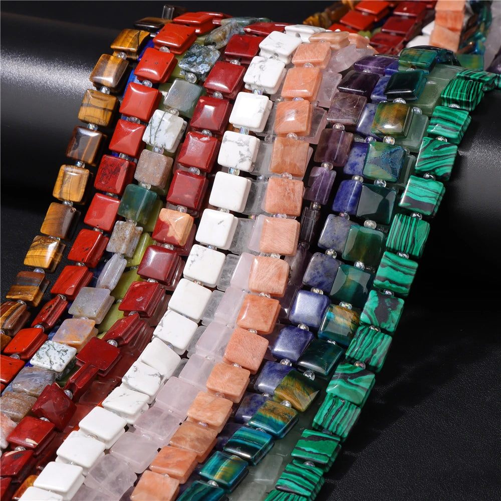 High Quality Gems Stone Bead Natural Cube Flat Square Loose Spacer Beads For Jewelry Making Bracelet Necklace DIY Crafts 10MM