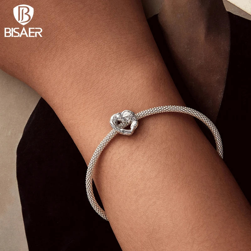 BISAER 925 Sterling Silver Horse Lover Girl Charm Double-Horse Celtic Knot Bead for Women DIY Bracelet & Neckalce Fine Jewelry