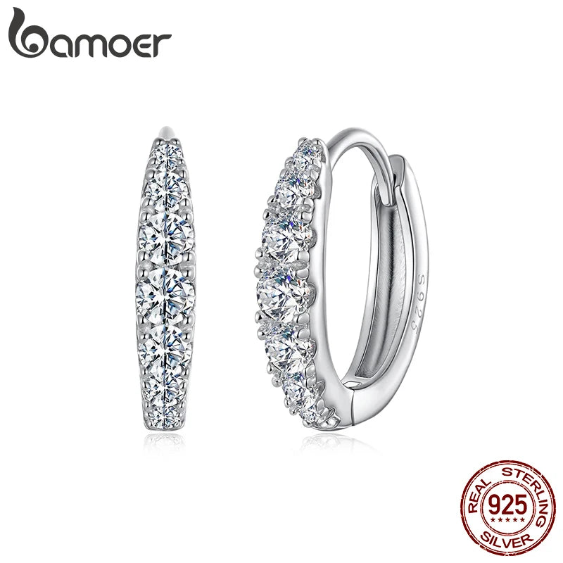 BAMOER Moissanite Huggie Hoop Earrings for Women, 925 Sterling Silver Hypoallergenic Earrings with White Gold Plated MSE092