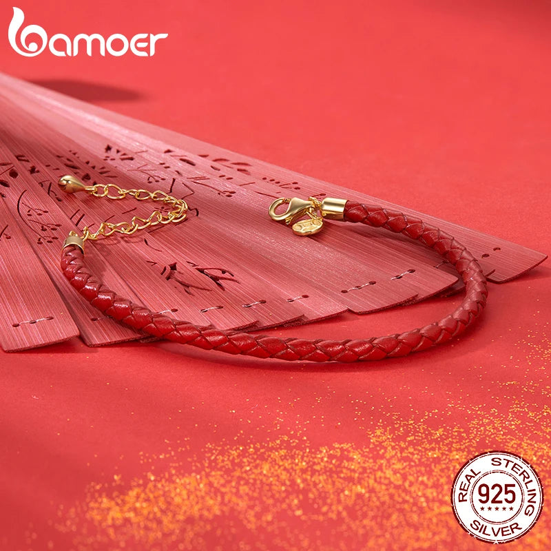 BAMOER Fortune Red Rope Armband 925 Sterling Silber Verstellbare Kette Basic Armband für Frauen DIY Schmuck SCB294