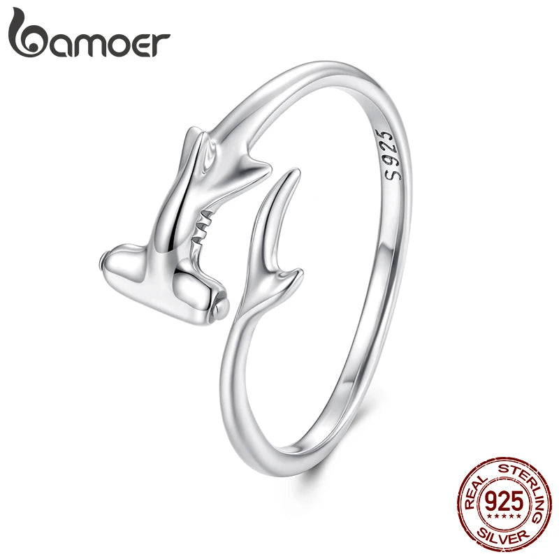 Bamoer 925 Sterling Silber Romantischer Lavendelblütenring, offener Ring mit verstellbarem Hammerhai-Motiv, für Damen und Teenager, schlichtes Geschenk für Verabredungen