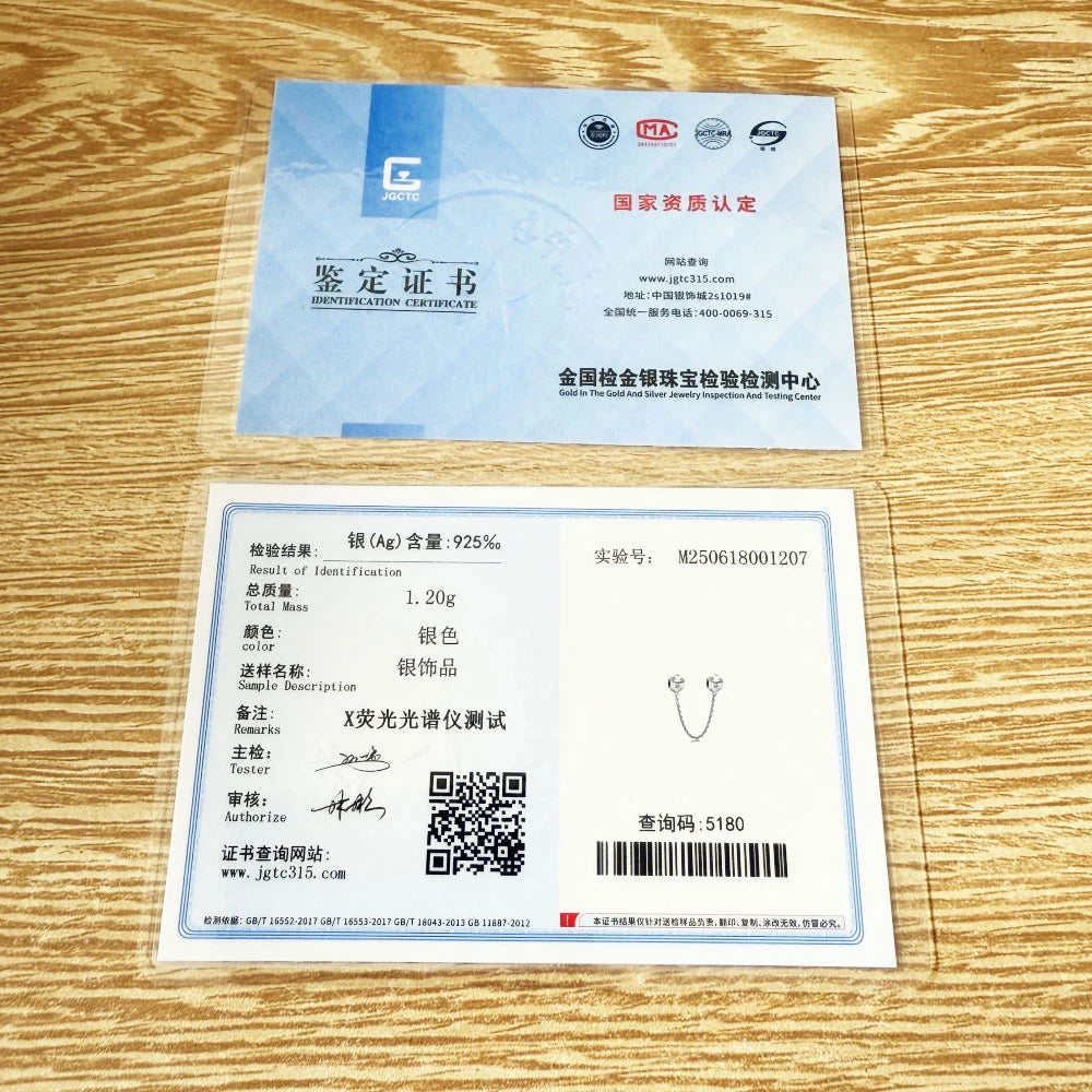 Silver 925 Sparkling Clear Sparkle Bow Stars Safety Chain Charm Bead Fit Original Pendant DIY Jewelry For Women