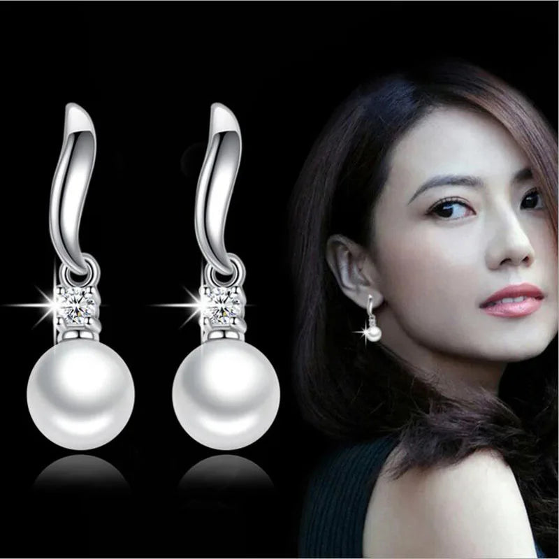 Real 925 Sterling Silver Zircon Bead Freshwater Pearl Stud Earrings for Women Trendy Fine Jewelry Minimalist Accessories