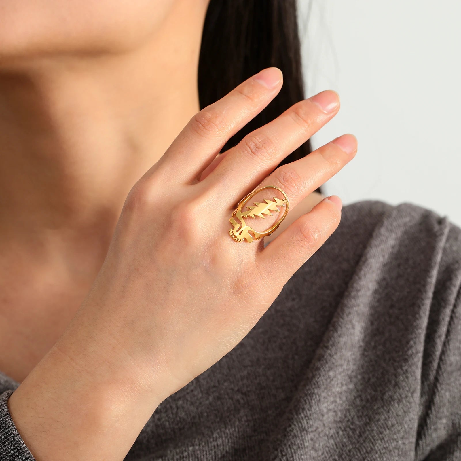 Dreamtimes Hip Hop Grateful Dead Symbol Rings for Women Men Stainless Steel Rock Skull Music Band Ring Jewelry Gift anillos