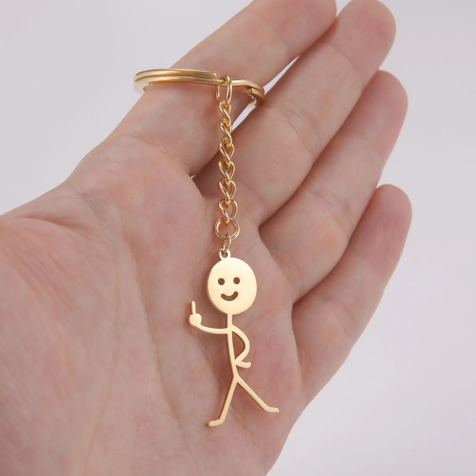 HIPEE Funny Stickman Middle Finger Keychain for Women Men Stainless Steel Funny Doodle Figure Key Chains Jewelry Couples Gift