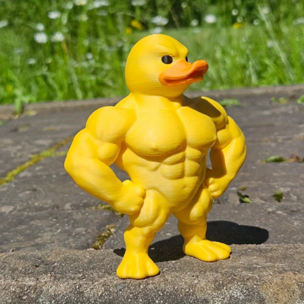 Statue de canard musclé (1 pièce) - Décoration de bureau 3D, figurine fantaisiste et mignonne pour étagère, décoration multifonctionnelle d'intérieur/extérieur