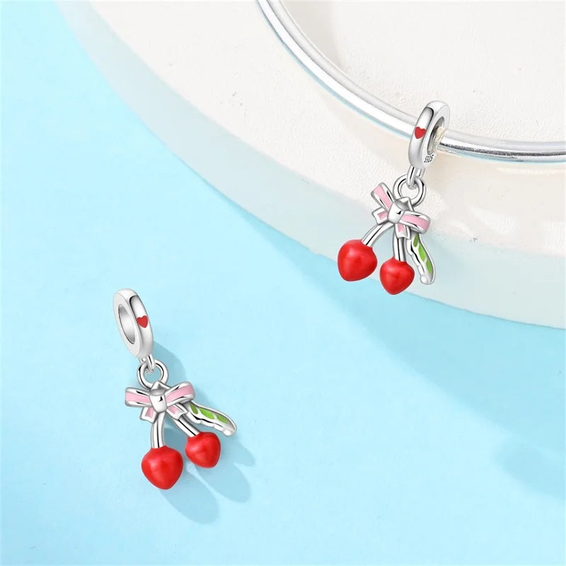 Original Charms Beads 925 Sterling Silver Cherry Strawberry Avocado Watermelon Fruits Charms Pendants For Woman Jewelry Making