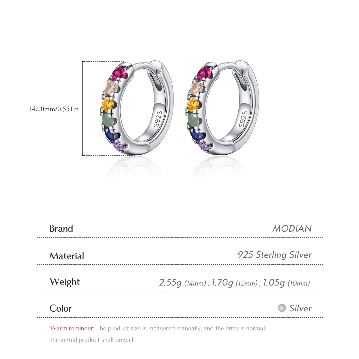 MODIAN 3 Sizes Colorful Ear Buckle 925 Sterling Silver Trendy Stackable Round Zirconia Hoop Earrings For Women Fine Jewelry