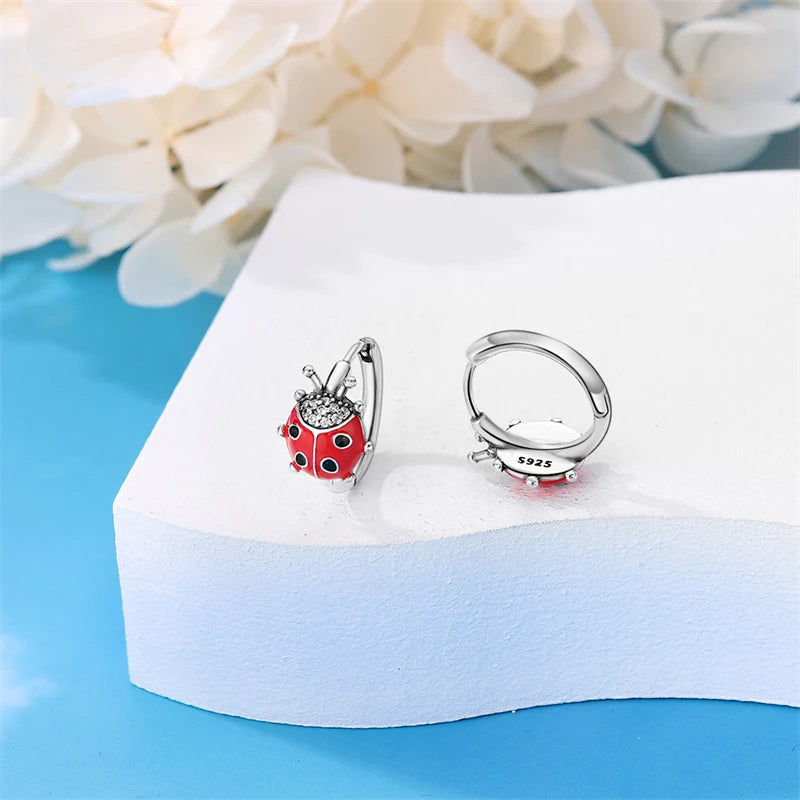 Springtime Earrings For Women 925 Silver Plated Double Hoop Butterfly Bees Ladybird Insect Earrings Party Jewelry Birthday Gifts
