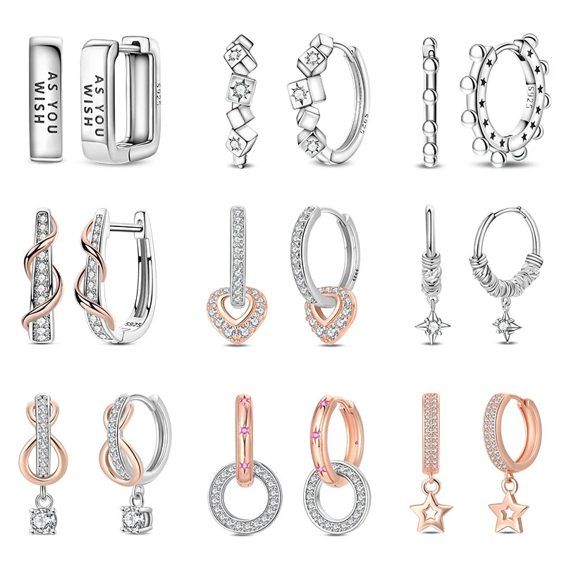 New Original 925 Sterling Silver Hoop Earrings Rose Gold Color Zircon Studs Earring For Women Luxury Wedding Engagement Gift