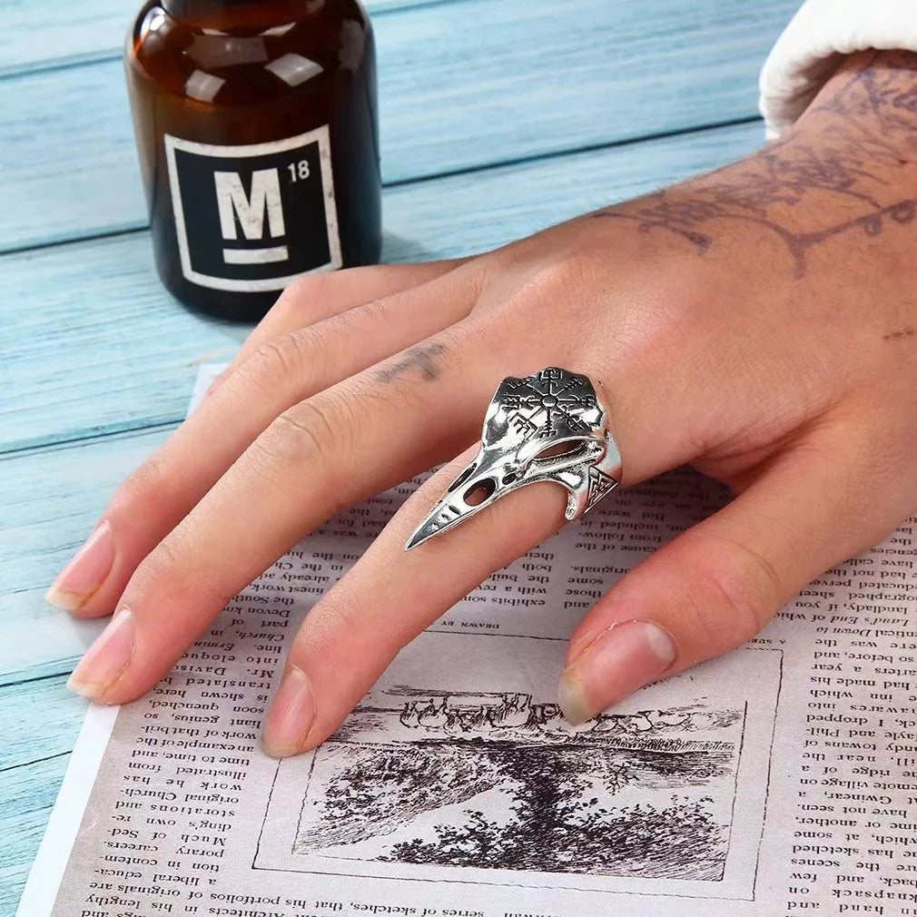 Retro Odin Crow Ring For Men Silver Color Punk Gothic Adjustable Ring Handmade Rock Hiphop Biker Jewelry Accessories Man Gift