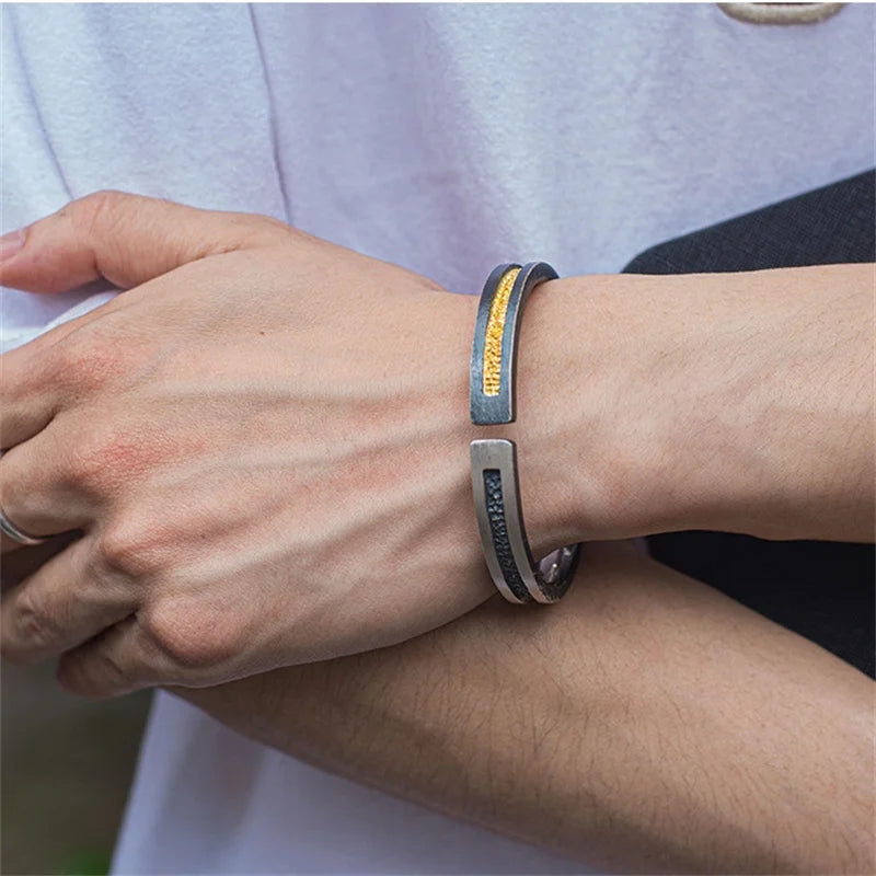 Retro Gold Black Collision Texture Bangle Male Hand Accessories New Arrival Personality Men Bangle Jewelry Open Size