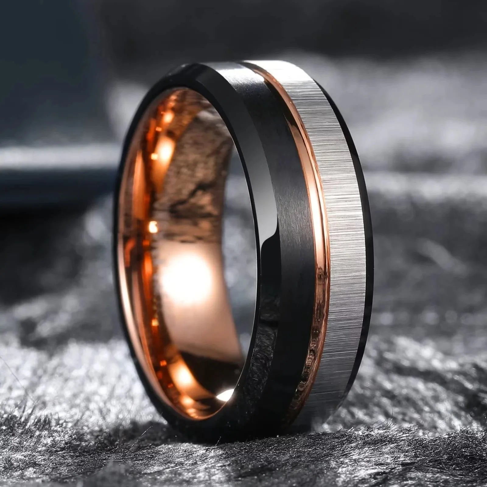Fashion 8mm Tricolor Titanium Wedding Rings For Men Black Brushed Stainless Steel Ring Men's Wedding Band Jewelry Wholesale