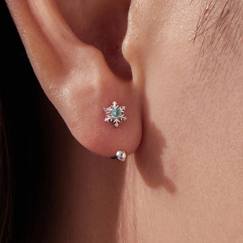 WOSTU 925 Sterling Silver Ball Snowflake Front Back Earrings For Women, Mini Earring jackets Birthday Anniversary Jewelry Gift