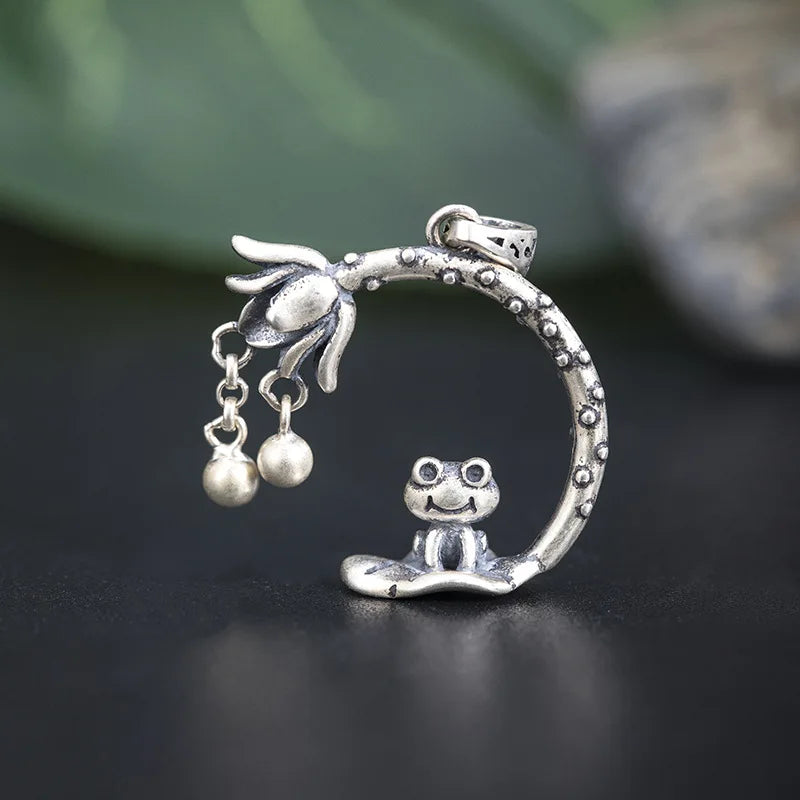 Pendentif grenouille mignon vintage MKENDN en argent sterling 925 pour collier, accessoire de mode pour hommes et femmes, bijoux