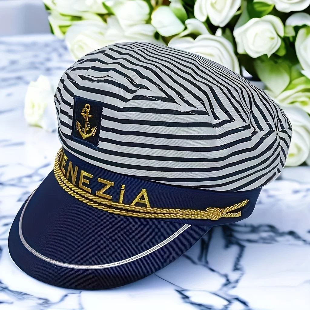 VENEZIA-Captain Navy Blue Cap, Striped Navy CapBurning man Party Cap for Cruise Ship Party,Adult Party,Cosplay,Outdoor