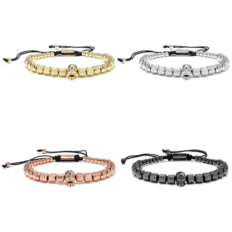 MKENDN Charm Micro Pave CZ Skull Head Men Bracelets Stainless Steel Couple Handmade Jewelry Gift Acero Inoxidable Joyeria Mujer