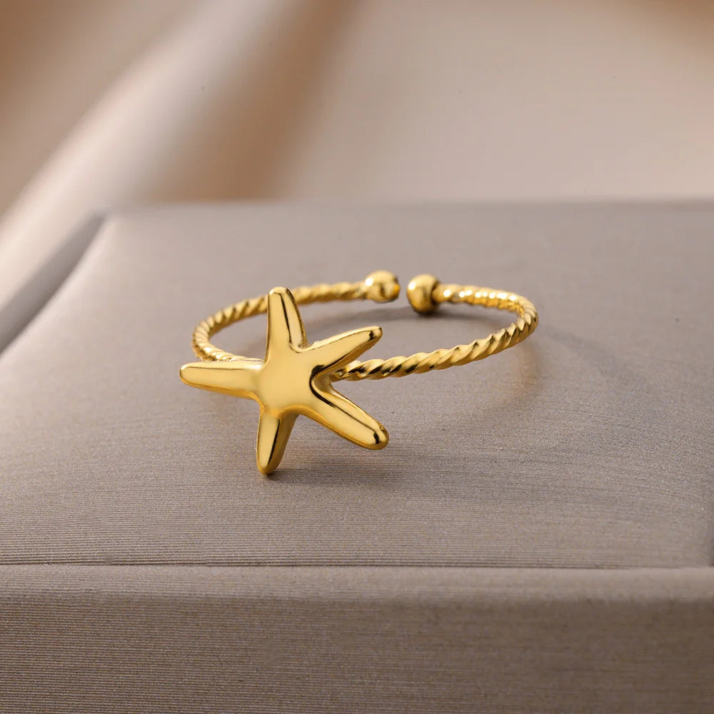 Starfish Rings for Women Adjustable Stainless Steel Ring 2024 Trend Couple Jewelry Free Shipping Finger Accessories anillos