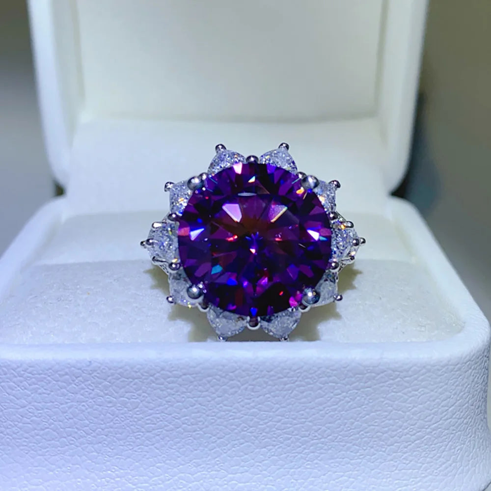 Serenity 10ct Purple Big Moissanite Rings Women Wedding Bridal Gift 100% S925 Sterling Silver Eternity Rings Plated 18K Jewelry - Madeinsea©