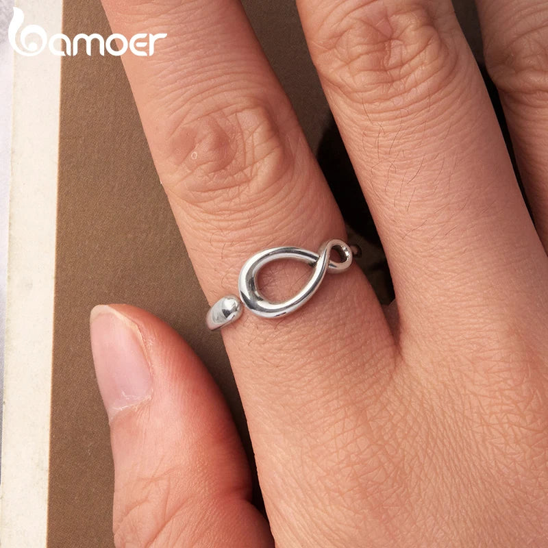 BAMOER 925 Sterling Silber Unendlicher, eleganter offener Ring, Verdrehter Liebesring für Frauen und Mädchen, minimalistisches Schmuckgeschenk zum Geburtstag oder Date