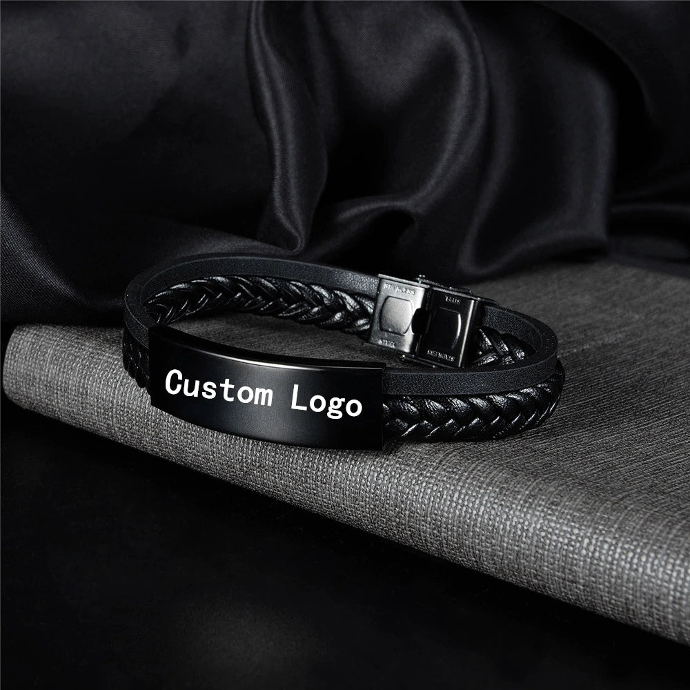 MKENDN Personalisiertes, handgefertigtes Lederarmband für Herren – Individuelles Namensarmband mit Symbol – Familiengeschenk mit dem Namen des Kindes oder der Familie