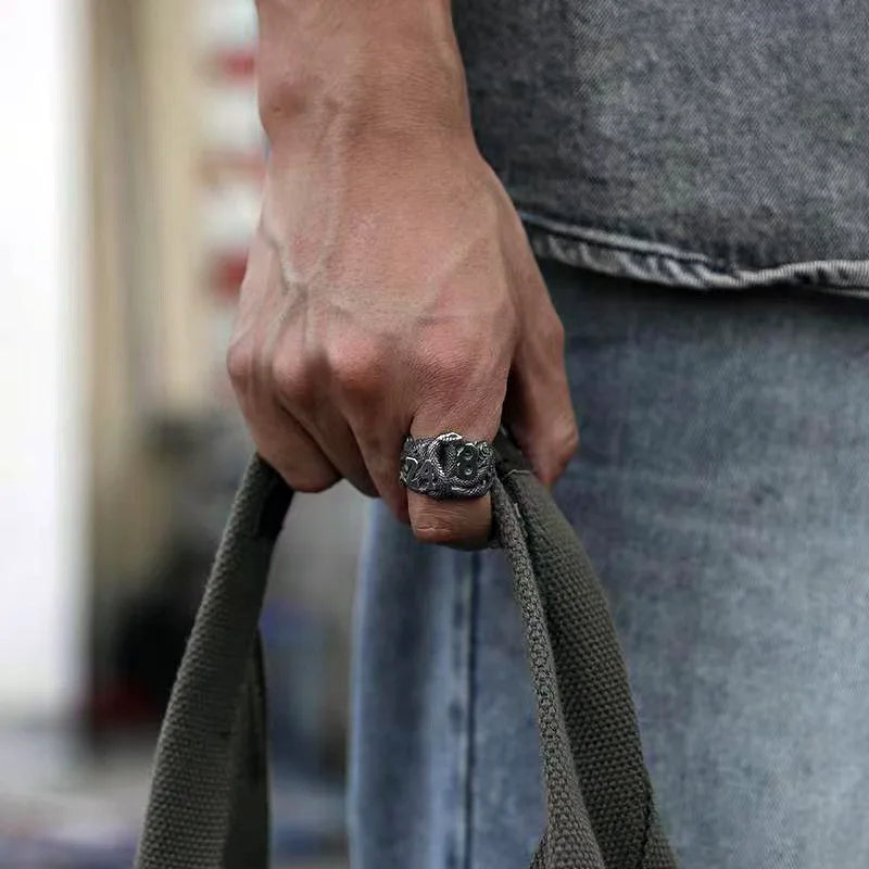 Retro Black Mamba Kobe 24 8 Ring For Men Punk Gothic Rock Hiphop Open Ring Handmade Jewelry Bikers Accessories Basketball Gift