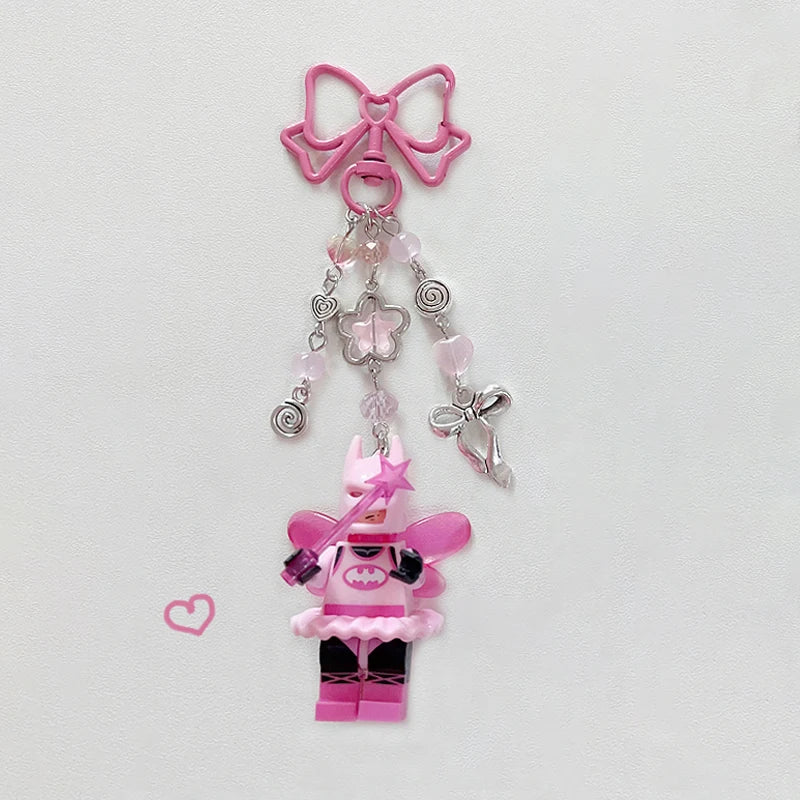 Handmade 3D Fairy Keychain Y2K Pink and Black Beaded Keychain Gift 1pcs