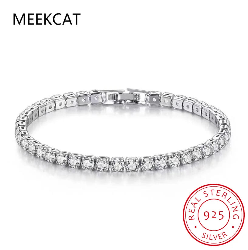 Bracelet de tennis original en moissanite ronde VVS1, plaqué or 18 carats et argent sterling 925, avec référence GRA. Convient aux femmes et aux hommes.
