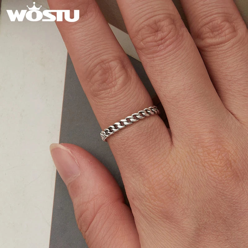 WOSTU Real 925 Sterling Silver Punk Cuban Link Ring For Women Stylish Retro Adjustable Ring for Women Hip Hop Girls Party Gift