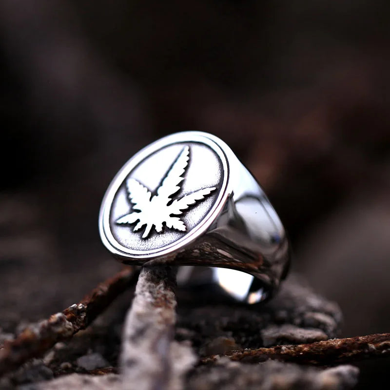 Beier New Designs Hip-Hop Maple Leaf Mens Stainless Steel Ring Punk Signet Ring For Rocker Mujer Hemp Ring Male