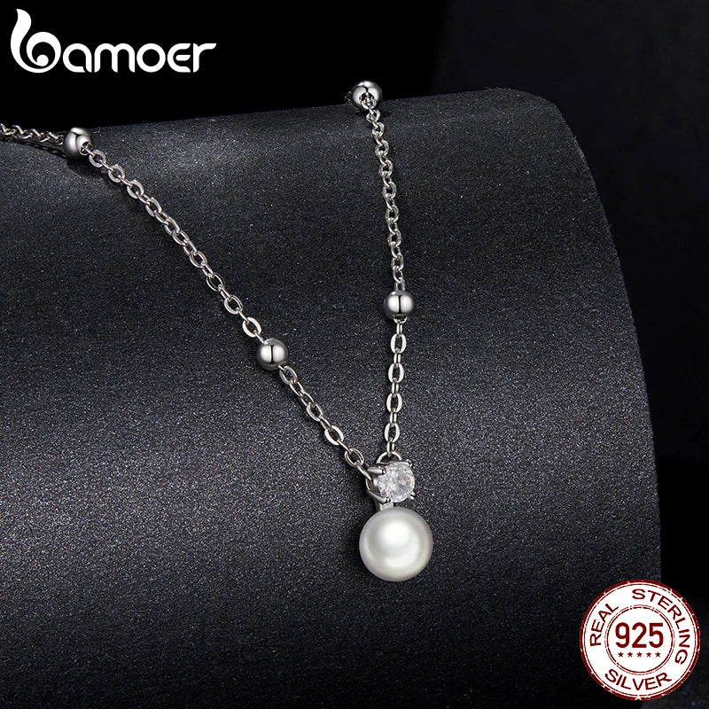 BAMOER Glänzende Moissanite Perle Anhänger Halskette Für Frauen Hochzeit Party 925 Sterling Silber mit Weiß Gold Beschichtung Schmuck
