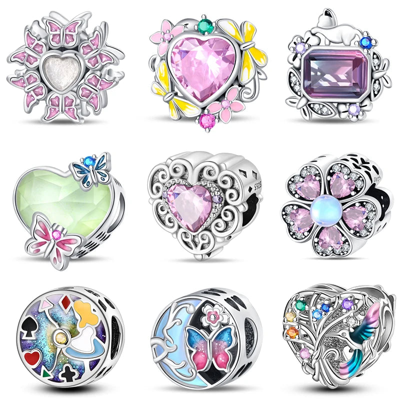 New 925 Silver Magic Zircon Butterfly Princess Angel Cat Pink Charms Beads Fit 3mm 925 Original Bracelet DIY Party Jewelry