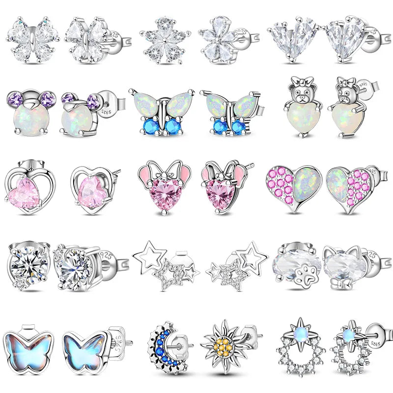 Crystal Zircon 100% 925 Sterling Silver Earrings Butterfly Zirconia Silver Stars Stud Earrings For Women Sterling Silver Jewelry