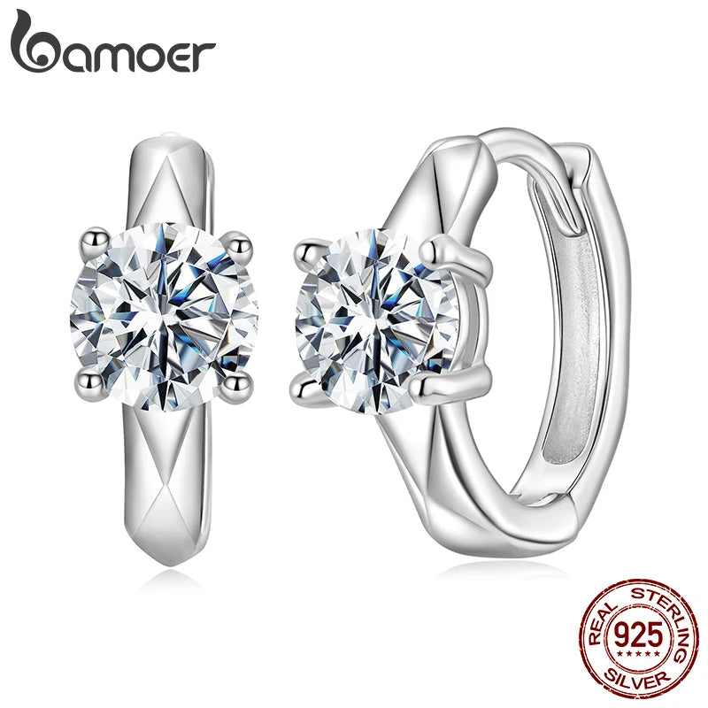 BAMOER 0.5CT Sparking Moissanite Hoop Earrings Geometri Huggie Earring 925 Sterling Silver Jewelry for Women Hypoallergenic Gift