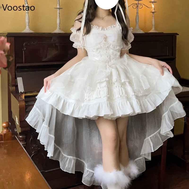 white christmas dresses Japanese Kawaii Lolita Jsk Dress Women Sweet Cute Bow Flower Wedding P