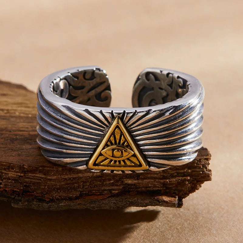 Retro Golden Eye of Providence Ring For Men Women Punk Gothic Adjustable Open Ring Unisex Alloy Jewelry Fashion Accessories Gift