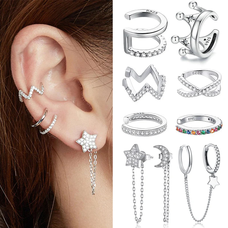 BAMOER 925 Sterling Silber Mono-Ohrring Clip Ohrringe für Mädchen CZ Platin beschichtet Ohrstecker Frauen Hochzeit Party Schmuck